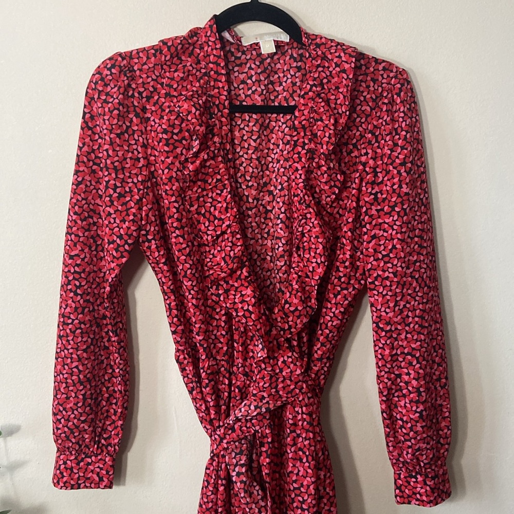 Michael Kors Petal Crepe Ruffled Wrap Dress Long maxi Women's Medium Pink Red - Picture 4 of 8